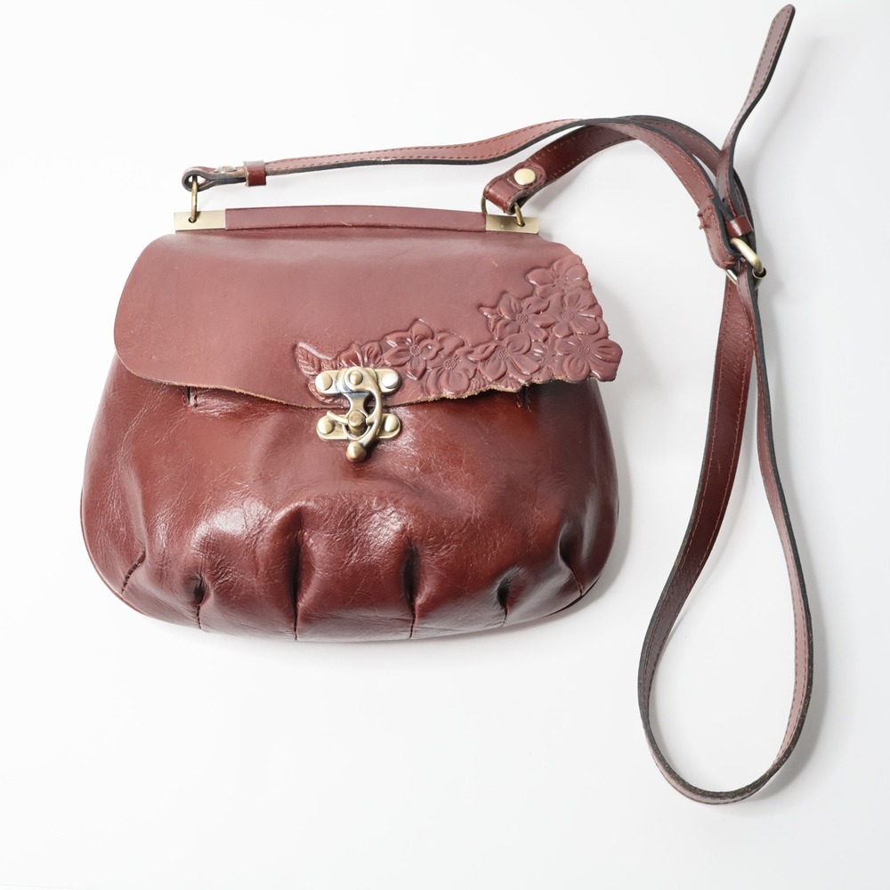 Patricia Nash‎ Brown Leather Tooled Veneto Floral Crossbody Bag Brass Hardware